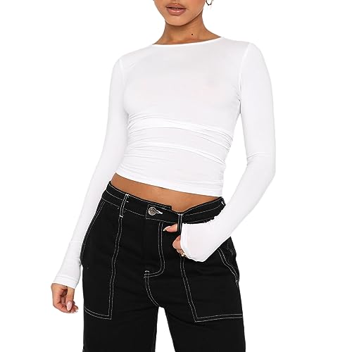 GETERUUV Langarmshirt Damen Y2K Skims Crop Top Rundhals Slim Fit Sexy Langarm T-Shirt Aesthetic Clothes Tops Streetwear von GETERUUV