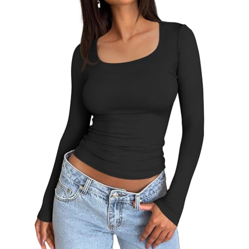 GETERUUV Langarmshirt Damen Y2k Skims Crop Tops Eng Rundhals Long Sleeve Basic Oberteile Sexy Bauchfreie T-Shirt Streetwear von GETERUUV