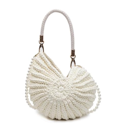 Handgewebte Muscheltasche, gehäkelte Muschel-Geldbörse, Sommer, Strand, Tragetasche, Perlen-Clutch, Geldbörse, niedliche Muschel-Schulter-Handtasche, 01beige von GETERUUV