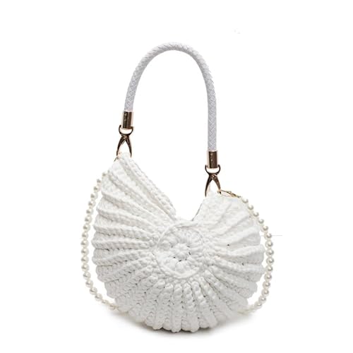 Handgewebte Muscheltasche, gehäkelte Muschel-Geldbörse, Sommer, Strand, Tragetasche, Perlen-Clutch, Geldbörse, niedliche Muschel-Schulter-Handtasche, 01weiß, 10.24x3.94x10.63 inches von GETERUUV