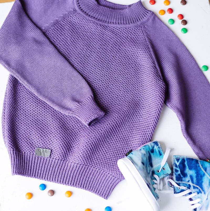 Lila Stricken Merino Wolle Pullover Oversized Crew Ausschnitt Hand Gestrickte Baby Strickjacke Lange Ärmel Auf Lager von GETMATCHIT