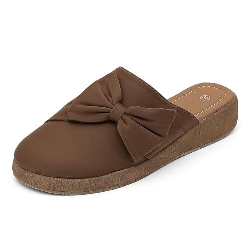 getmorebeauty Damen Süße Schleife Pantoletten Plateau Clogs Geschlossene Zehen Slip-on Keilsandalen Sandalen Sommerschuhe, Braun, 40 EU von GETMOREBEAUTY