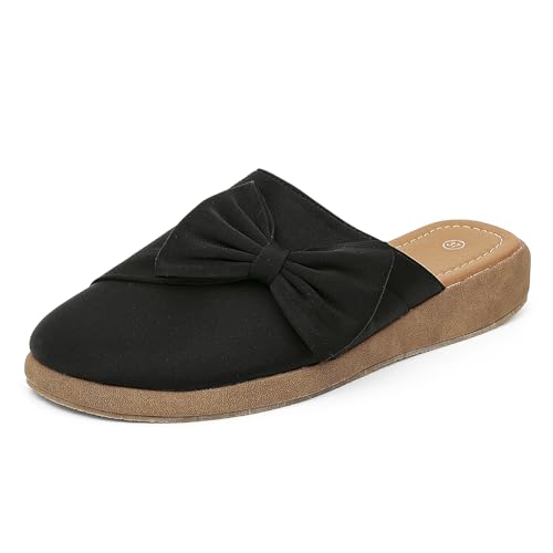 getmorebeauty Damen Süße Schleife Pantoletten Plateau Clogs Geschlossene Zehen Slip-on Keilsandalen Sandalen Sommerschuhe, Schwarz, 36 EU von GETMOREBEAUTY
