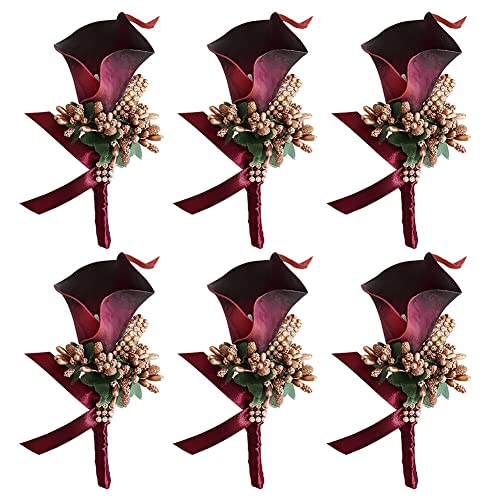 Armband Hochzeitsblumen, Brautjungfern -Armbandband, 6pcs Hochzeit Boutonniere Blume, Blume Revers Pin Boutonniere Corsage Accessoire Girls Männer künstliche Rosencors for Braut Bräutigam (Color : Bo von GETREY