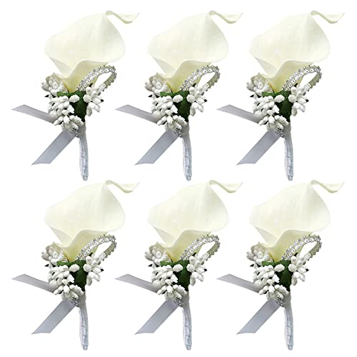 Armband Hochzeitsblumen, Brautjungfern -Armbandband, 6pcs Hochzeit Boutonniere Blume, Blume Revers Pin Boutonniere Corsage Accessoire Girls Männer künstliche Rosencors for Braut Bräutigam (Color : Mi von GETREY