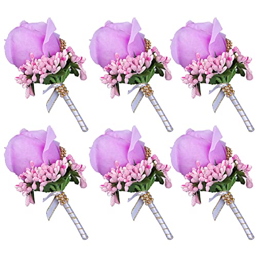 Armband Hochzeitsblumen, Brautjungfern -Armbandband, 6pcs Hochzeit Boutonniere Blume, Blume Revers Pin Boutonniere Corsage Accessoire Girls Männer künstliche Rosencors for Braut Bräutigam (Color : Pi von GETREY