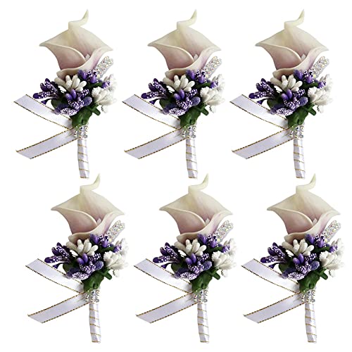 Armband Hochzeitsblumen, Brautjungfern -Armbandband, 6pcs Hochzeit Boutonniere Blume, Blume Revers Pin Boutonniere Corsage Accessoire Girls Männer künstliche Rosencors for Braut Bräutigam (Color : Wh von GETREY