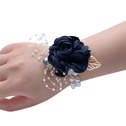 Armbänder, Handgelenke, Prom Hand Blumen Rot Trauzeuge Hochzeit Boutonniere Herren Anstecknadel Bräutigam Knopfloch Braut Mutter Armband Corsage (Farbe: Boutonniere Grau) ( Color : Wrist Flowers Navy von GETSTREE