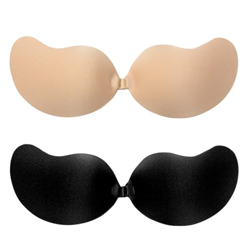 2 Paar Klebe BH Push Up Wiederverwendbare Klebebh Trägerloser Rückenfrei BHS Unsichtbarer Ohne Träger mit Vorderer Schnalle Unsichtbarer Haut Freundlich Selbstklebend BH für Brautkleid rückenfreie(B) von GEXINKEJI