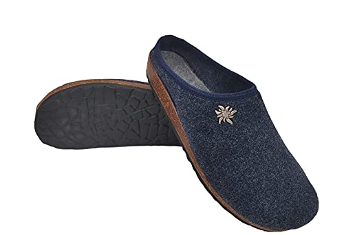 GEXTOP Tiroler Slipper für Herren, Hausschuhe aus Wolle, rutschfest, kratzfest, für den Winter, für den Herbst und den Winter., Jeansblau, 44 EU von GEXTOP