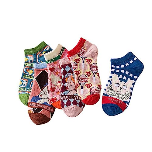 6 Paar Lustige Socken Damen Baumwollsocken Kurze Socken Herren Damen Tiersocken Unisex Knöchel Socken, Mehrfarbig-H, Einheitsgröße von GEYIWSSXY
