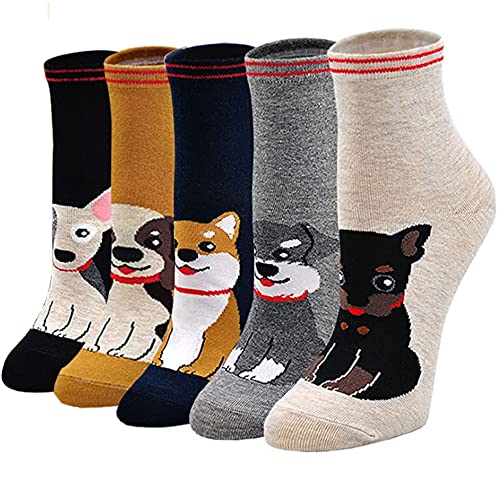 GEYIWSSXY Damen Lustige Socken Herren Katzen Hund Socken Niedlich Tiere Karikatur Socken Baumwolle Unisex Socken 5 Paar von GEYIWSSXY