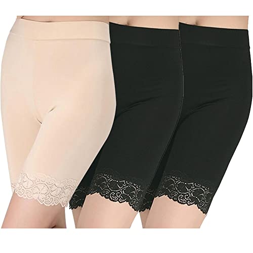 GEYIWSSXY Damen Unterhose Unter Rock Kurz Anti-Chafing Shorts Unterwäsche Sicherheit Lange Panty Hohe Taille Lace Leggings Kurze Tight mit Anti-Rutsch Spitzenrand von GEYIWSSXY