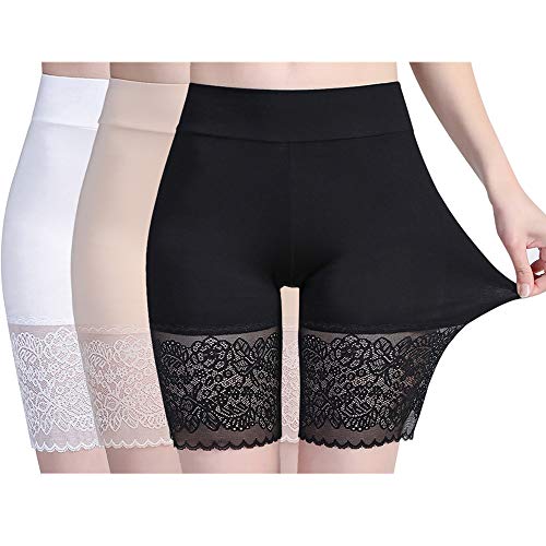 GEYIWSSXY Damen Unterhose Unter Rock Kurz Anti-Chafing Shorts Unterwäsche Sicherheit Lange Panty Hohe Taille Lace Leggings Kurze Tight mit Anti-Rutsch Spitzenrand von GEYIWSSXY