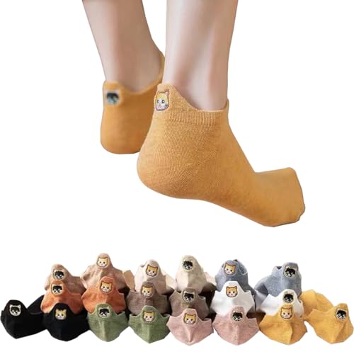 GEYIWSSXY Lustige Bunt Sneaker Baumwolle Cat Socken Damen 39-42 Herren Kurze Socken Cartoon Gute Laune Socks (Cat-10 Paar) von GEYIWSSXY