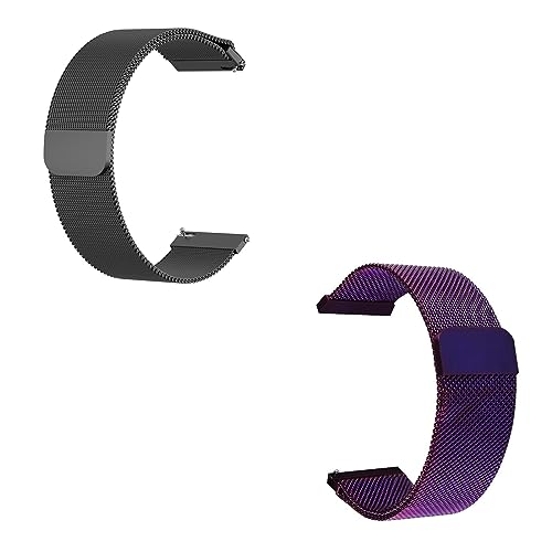 2er-Pack Uhrenarmbänder für Herren-Magnetverschluss 10-24MM Modisches Milan Mesh-Uhrenarmband Passend für 98% Aller Herkömmlichen Uhren Und Smartwatches(Black+Purple,16MM) von GEZHUCAO