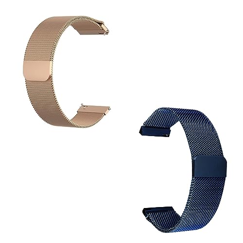 2er-Pack Uhrenarmbänder für Herren-Magnetverschluss 10-24MM Modisches Milan Mesh-Uhrenarmband Passend für 98% Aller Herkömmlichen Uhren Und Smartwatches(Rose Gold+Blue,10MM) von GEZHUCAO