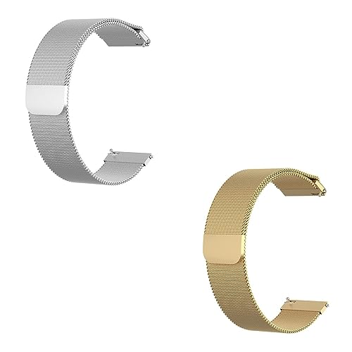 GEZHUCAO 2 Stück Armband für Smartwatches 10-2MM Uhrenarmband Aus Edelstahlgeflecht-Metall - Magnetverschluss - Schnellverschluss für Damen- Und Herrenuhren(Silver+Gold,12MM) von GEZHUCAO