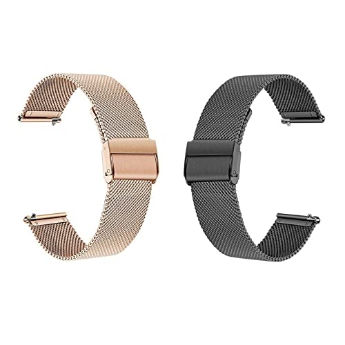GEZHUCAO Uhrenarmbänder für Damen 10 12 13 14 15 16 17 18 19 20 21 22MM Milanese Casual Mesh Uhrenarmband Edelstahl Faltschließe Passend für 98% Aller Smartwatches(Black+Rose Gold,14MM) von GEZHUCAO