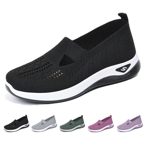 GFHNVDS Orthopädische Damen-Schuhe, Klassische Slip-On-Sneaker, Sommer, atmungsaktiv, gestrickt, Netzstoff, Wanderschuhe, leicht, bequem, weiche Sohlen-Sneaker(Color:Purple,Size:39 EU) von GFHNVDS