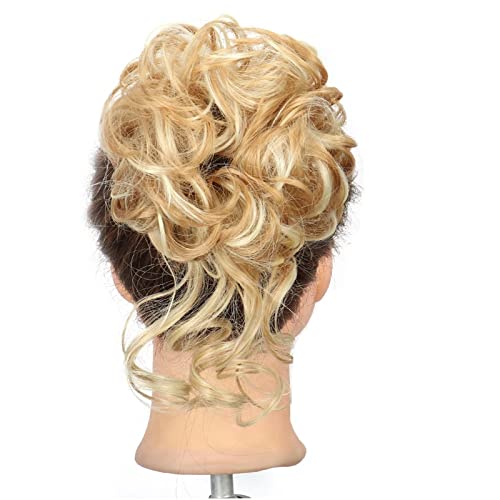 27H613 Kunsthaar-Dutt, Donut, Pferdeschwanz, Haarverlängerung, unordentliche blonde Locken mit elastischem Gummiband, Perücke für Damen, Dutt für Damen 27H613 Kunsthaar-Dutt, Donut, Pferdeschwanz, Haarverlängerung, unordentliche blonde Locken mit elastischem Gummiband, Perücke für Damen, Dutt für Damen von GFHTRELY