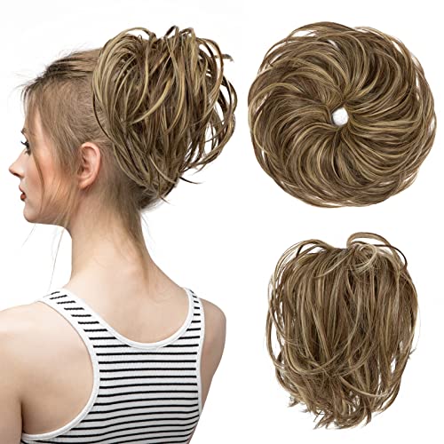 86H10 Kunsthaar-Dutt mit elastischem Gummiband, unordentlicher Dutt, lockiger Haarknoten, Donut-Haargummis, für Damen von GFHTRELY