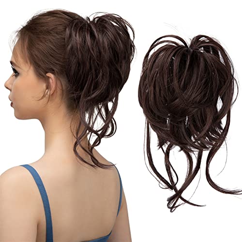 Haarknoten, synthetisch, unordentlicher Dutt mit elastischem Gummiband, Perücke, Locken, Pferdeschwanz, Verlängerung, Haarknoten, Donut-Perücke für Damen, Schokoladenbraun von GFHTRELY