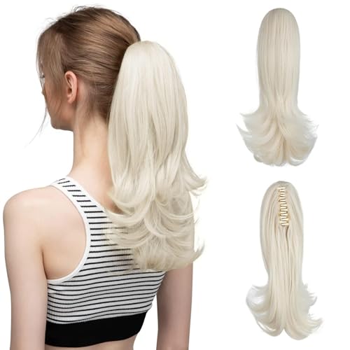 Haarknoten, synthetische Clips in Pferdeschwanz-Haarverlängerungen, Perücke, 35,6 cm, lang, gewellt, mit elastischem Band, Pferdeschwanz, für Frauen von GFHTRELY