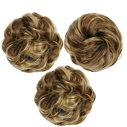 Haarknoten, synthetischer Dutt, unordentlicher Dutt, Donut-Dutt, gelockter Dutt mit elastischem Gummiband, Pferdeschwanz-Verlängerung, Haarknoten für Damen, Dutt (9H19) von GFHTRELY
