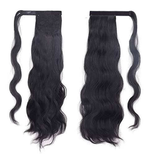 Haarknoten 22 Zoll Lange Wellenförmige Locke Wrap Pferdeschwanz Hitze Beständig Synthetische Perücke Pferdeschwanz Extensions Knoten für Frauen Brötchen(1B) von GFHTRELY