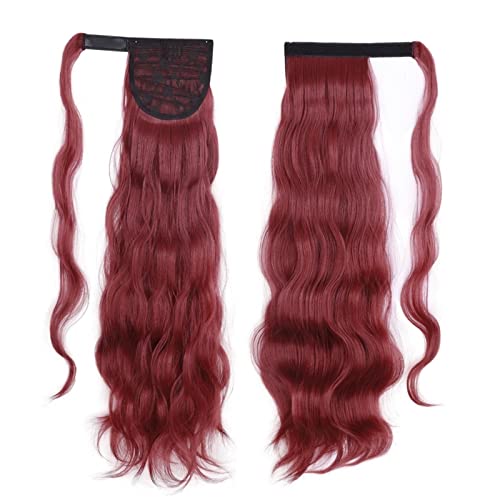 Haarknoten 22 Zoll Lange Wellenförmige Locke Wrap Pferdeschwanz Hitze Beständig Synthetische Perücke Pferdeschwanz Extensions Knoten für Frauen Brötchen(BURG) von GFHTRELY