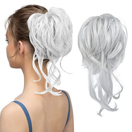 Haarknoten Synthetisches unordentliches Brötchen mit elastischem Gummiband Perücke Locken Kratzer Pferdeschwanz Extensions Knoten Donut Brötchen Perücken für Frauen Brötchen(Light Silver Grey) von GFHTRELY