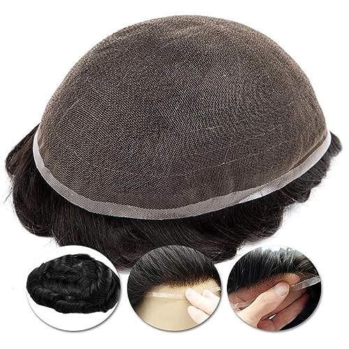 Kahlheitsabdeckung Für Männer Perücke Toupet for Herren Atmungsaktive Volle Spitze Echthaar Haarteil for Herren Französisch Spitze Basis Haarersatzsystem 30mm Natürliche Wellenförmige Männliche von GFHTRELY