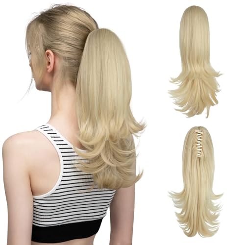 Kunsthaar-Clips, Pferdeschwanz-Extensions, 35,6 cm lang, gewellt, mit elastischem Band, Pferdeschwanz, für Frauen Kunsthaar-Clips, Pferdeschwanz-Extensions, 35,6 cm lang, gewellt, mit elastischem Band, Pferdeschwanz, für Frauen von GFHTRELY