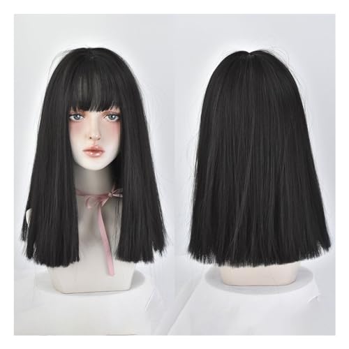 Perücke Gerade Perücke mit Pony für Frauen, Charmante Perücke für langes glattes Haar, Schwarzbraune Perücke, geeignet für den täglichen Partygebrauch Hair Perücken(01) von GFHTRELY