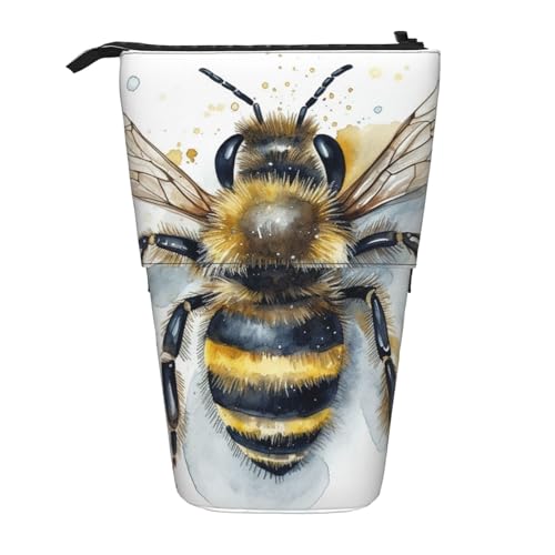 GFLFMXZW Aquarell-Bienen-Druck-Bleistift-Kasten Stehende Bleistifttasche Teleskop-Bleistift-Halter-Kasten Pop-Up-Bleistift-Beutel Tragbare Make-up-Tasche Mit Reißverschluss, Schwarz , Einheitsgröße von GFLFMXZW