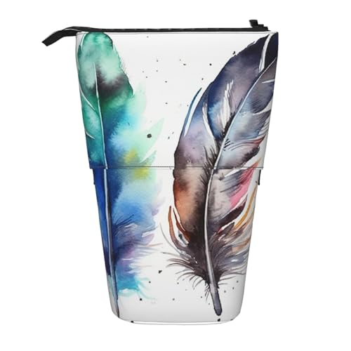GFLFMXZW Aquarell-Federmäppchen, abstrakte Kunst, Tier, Federdruck, Stehendes Federmäppchen, Teleskop-Bleistifthalter, Pop-Up-Bleistifttasche, tragbare Make-up-Tasche mit Reißverschluss, Schwarz , von GFLFMXZW