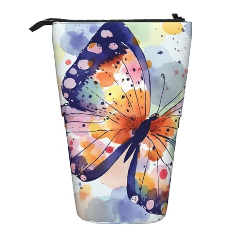 GFLFMXZW Aquarell-Schmetterlings-Druck-Bleistiftetui Stehende Bleistifttasche Teleskop-Bleistift-Halter-Kasten Pop-Up-Bleistift-Beutel Tragbare Make-up-Tasche Mit Reißverschluss, Schwarz , von GFLFMXZW