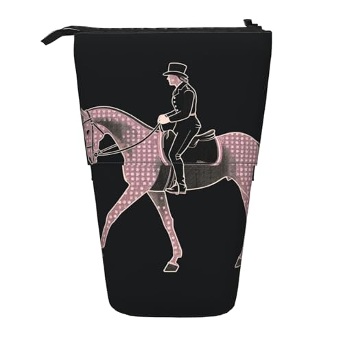 GFLFMXZW Dressurreiter-Federmäppchen, Stehendes Federmäppchen, Teleskop-Federhalter, Pop-Up-Bleistifttasche, tragbare Make-up-Tasche mit Reißverschluss, Schwarz , Einheitsgröße, Modern von GFLFMXZW