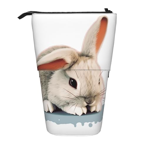 GFLFMXZW Federmäppchen, Motiv: Cry Rabbit bedruckt, Stehendes Federmäppchen, Teleskop-Federhalter, Pop-Up-Bleistifttasche, tragbare Make-up-Tasche mit Reißverschluss, Schwarz , Einheitsgröße, Modern von GFLFMXZW