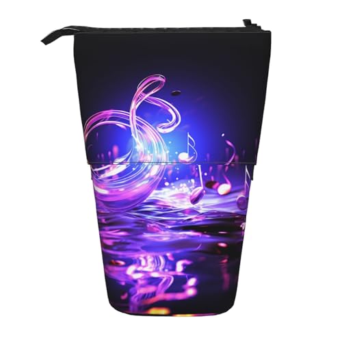 GFLFMXZW Federmäppchen, Motiv: Musik-Symbol, stehend, Teleskop-Federhalter, Pop-Up-Bleistifttasche, tragbare Make-up-Tasche mit Reißverschluss, Violett, Schwarz , Einheitsgröße von GFLFMXZW