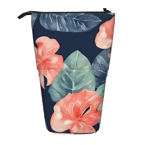 GFLFMXZW Federmäppchen mit Aquarell-Monstera-Muster, stehend, Teleskop-Federhalter, Pop-Up-Bleistifttasche, tragbare Make-up-Tasche mit Reißverschluss, Schwarz , Einheitsgröße von GFLFMXZW
