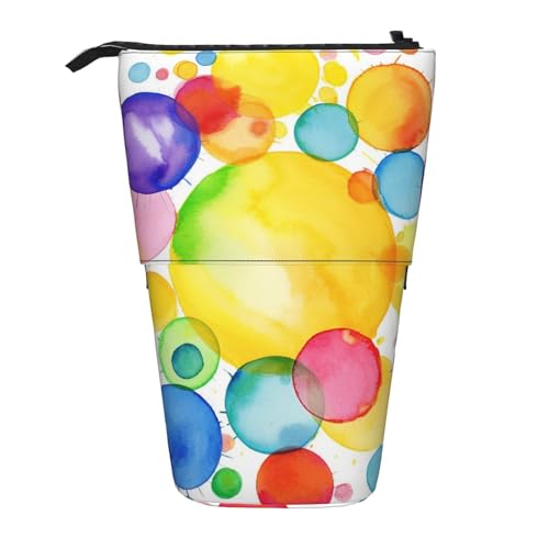 GFLFMXZW Federmäppchen mit Aquarell-Regenbogen-Kreis-Druck, Steh-Federmäppchen, Teleskop-Federhalter, Pop-Up-Bleistifttasche, tragbare Make-up-Tasche mit Reißverschluss, Schwarz , Einheitsgröße von GFLFMXZW