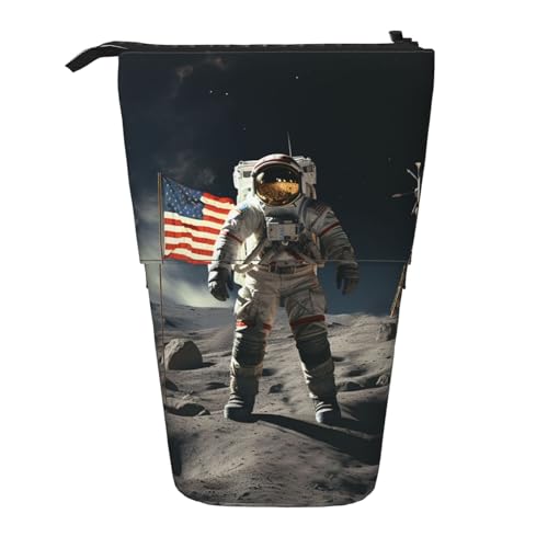 GFLFMXZW Federmäppchen mit Astronautenlandung auf dem Mond, stehend, Teleskop-Federhalter, Pop-Up-Bleistifttasche, tragbare Make-up-Tasche mit Reißverschluss, Schwarz , Einheitsgröße von GFLFMXZW