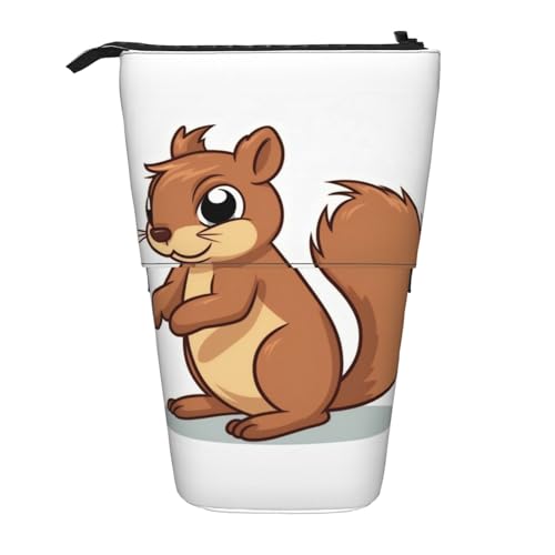 GFLFMXZW Federmäppchen mit Cartoon-Eichhörnchen-Aufdruck, Stand-Federmäppchen, Teleskop-Federhalter, Pop-Up-Bleistifttasche, tragbare Make-up-Tasche mit Reißverschluss, Schwarz , Einheitsgröße von GFLFMXZW