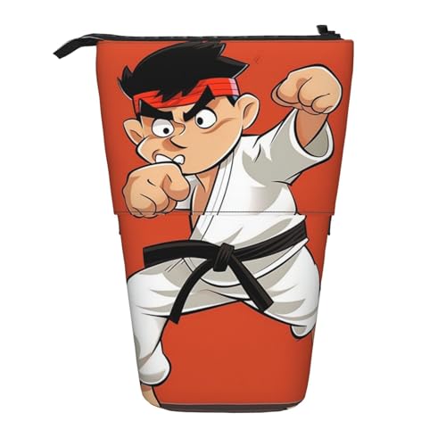 GFLFMXZW Federmäppchen mit Cartoon-Karate-Aufdruck, Stand-Federmäppchen, Teleskop-Federhalter, Pop-Up-Bleistifttasche, tragbare Make-up-Tasche mit Reißverschluss, Schwarz , Einheitsgröße von GFLFMXZW