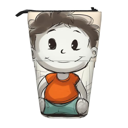 GFLFMXZW Federmäppchen mit Cartoon-Zeichen-Druck, Stand-Federmäppchen, Teleskop-Bleistifthalter, Pop-Up-Bleistifttasche, tragbare Make-up-Tasche mit Reißverschluss, Schwarz , Einheitsgröße von GFLFMXZW