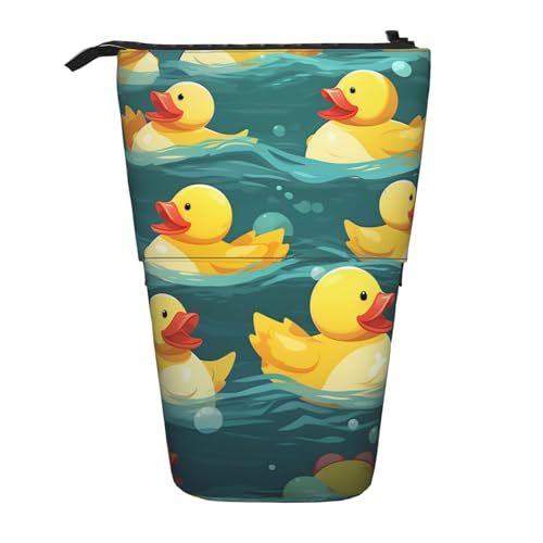 GFLFMXZW Federmäppchen mit Gummienten-Aufdruck, Stehendes Federmäppchen, Teleskop-Federhalter, Pop-Up-Bleistifttasche, tragbare Make-up-Tasche mit Reißverschluss, Schwarz , Einheitsgröße von GFLFMXZW