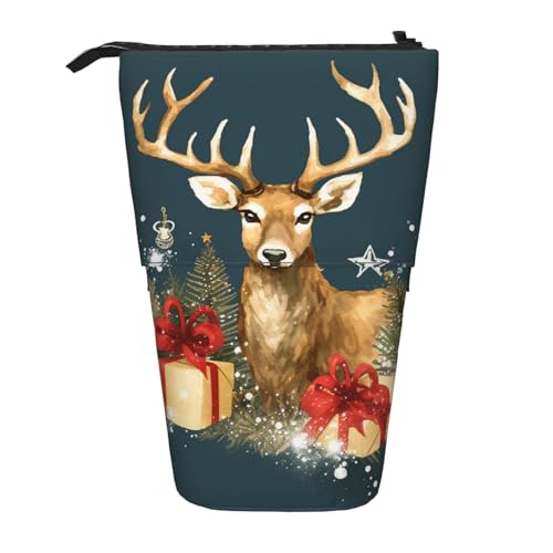 GFLFMXZW Federmäppchen mit Hirsch-Druck, Teleskop-Federmäppchen, Pop-Up-Bleistifttasche, tragbare Make-up-Tasche mit Reißverschluss, Schwarz , Einheitsgröße von GFLFMXZW