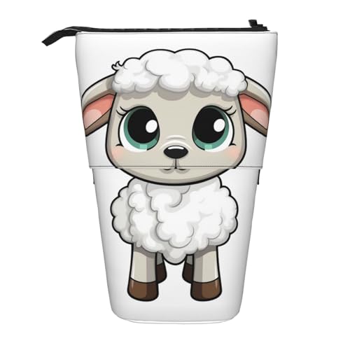 GFLFMXZW Federmäppchen mit Lamb-Aufdruck, Stehendes Federmäppchen, Teleskop-Federhalter, Pop-Up-Bleistifttasche, tragbare Make-up-Tasche mit Reißverschluss, Schwarz , Einheitsgröße von GFLFMXZW